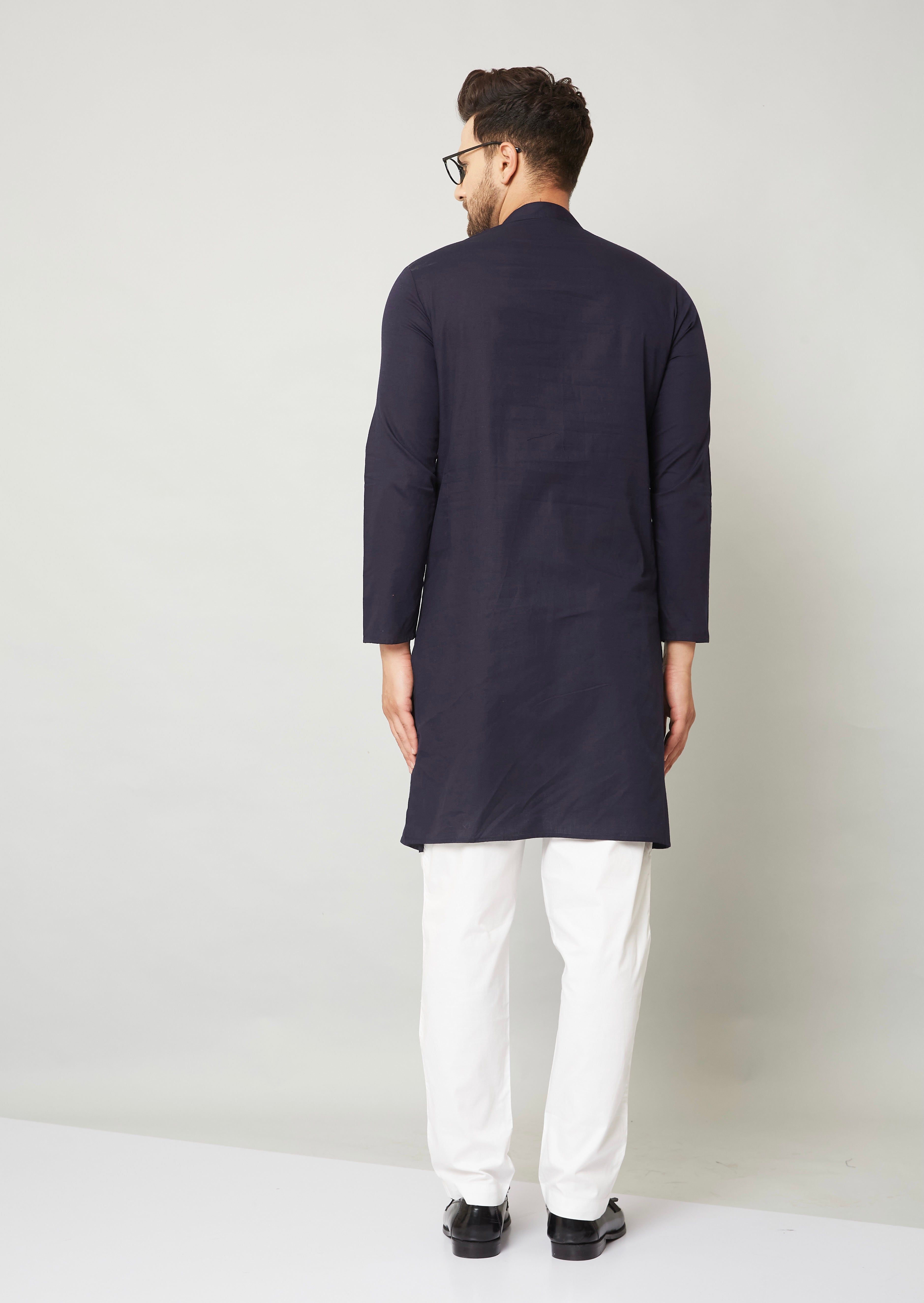 Louis Monarch Men Navy Blue Linen Pure Cotton Straight Kurta